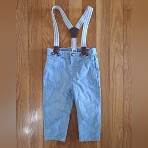 Baby B'Gosh OshKosh Boys Size 9 Months Striped Pants with Suspenders Blue White